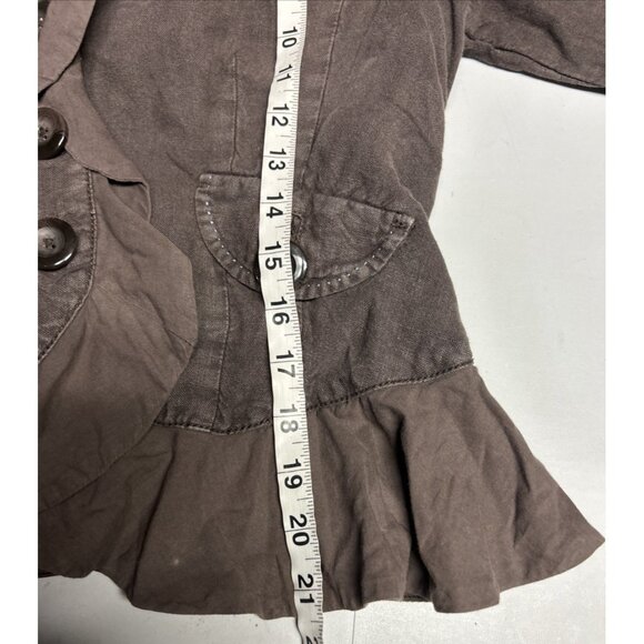 Anthropologie Cidra Women’s Linen Jacket Brown Size 10 Victorian Ruffle Peplum - Picture 5 of 6